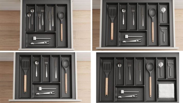 Các mẫu sản phẩm khay chia thìa dĩa nhựa vân Cacbon ETC nổi bật