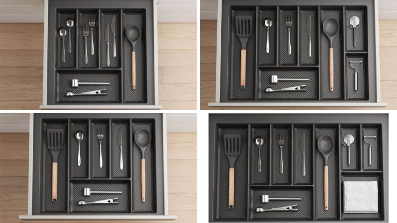 Các mẫu sản phẩm khay chia thìa dĩa nhựa vân Cacbon ETC nổi bật