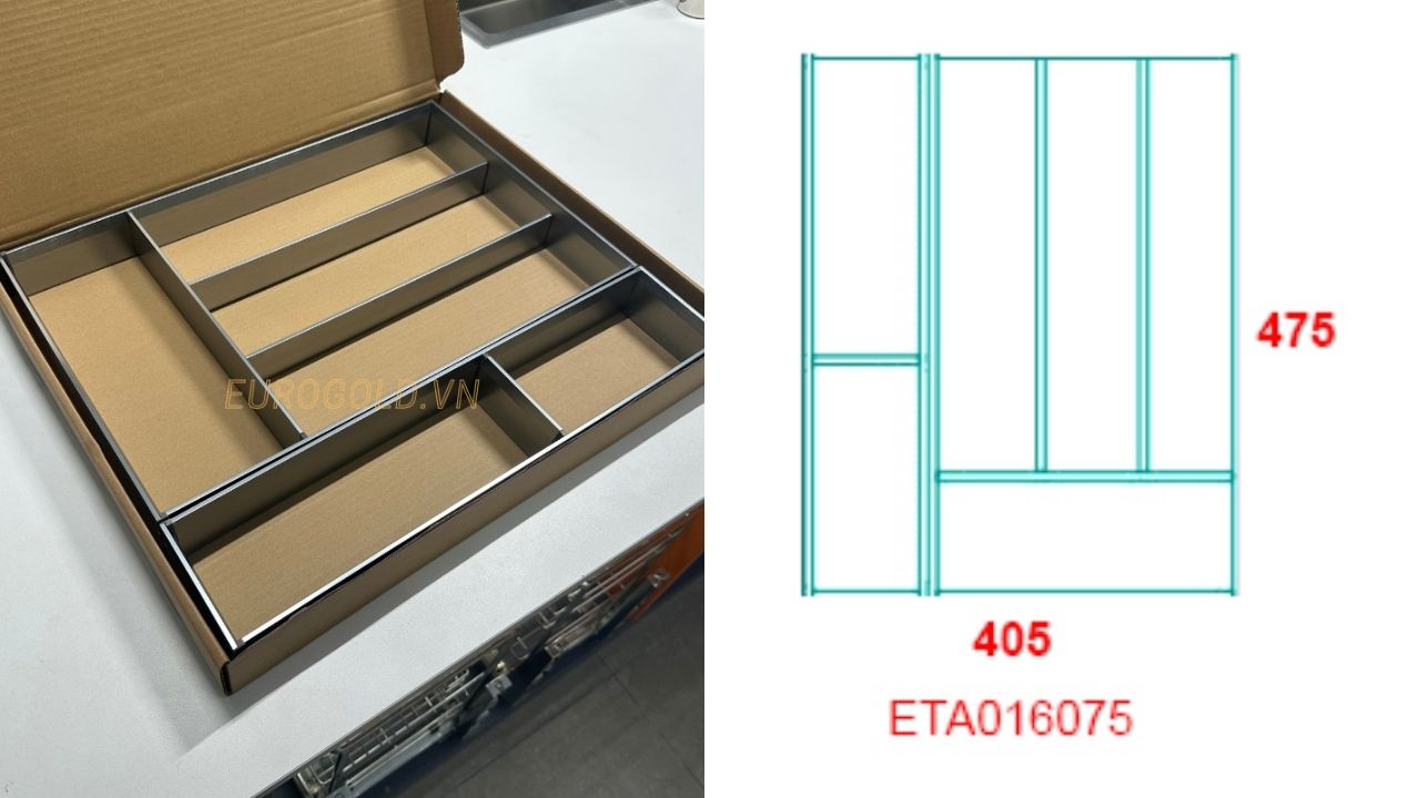 Khay chia thìa dĩa nhôm phay xước cao cấp ETA016075 – Eurogold