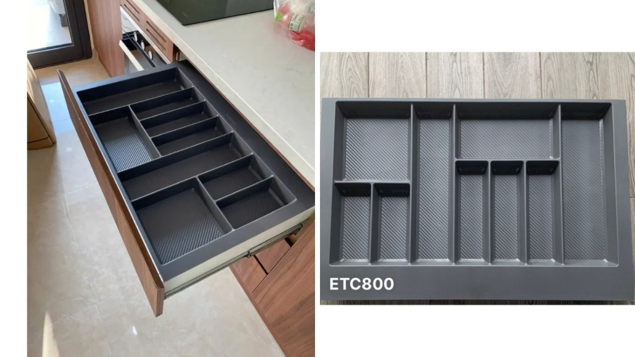 Khay chia thìa dĩa nhựa vân Cacbon ETC Eurogold