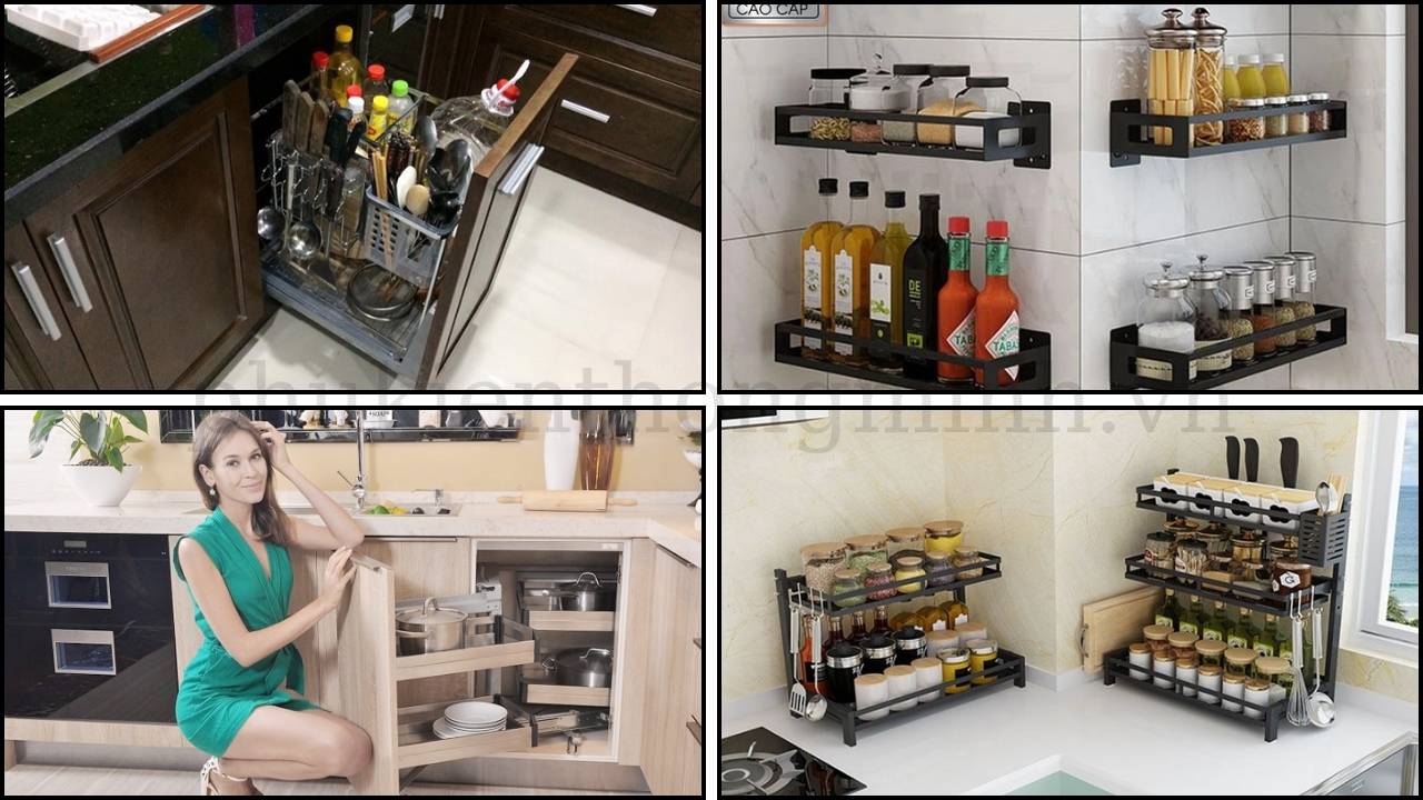 Các loại kệ gia vị tủ bếp theo thiết kế và không gian