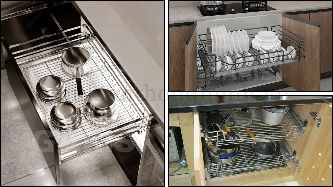 Các mẫu giá để xoong nồi tủ dưới thông minh Garis