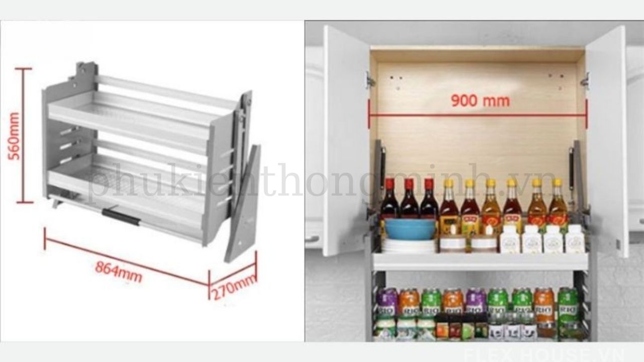 Giá nâng hạ tủ bếp có kích thước phù hợp với tủ 900mm