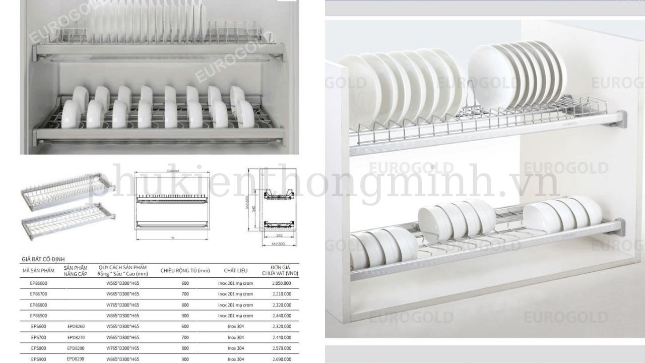 Kích thước giá bát cố định Eurogold
