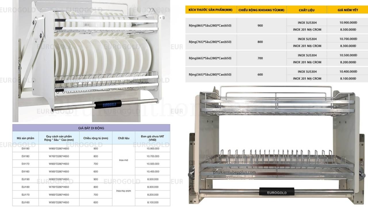 Các Kích Thước Giá Bát Nâng Hạ Eurogold Được Sử Dụng Nhiều Nhất