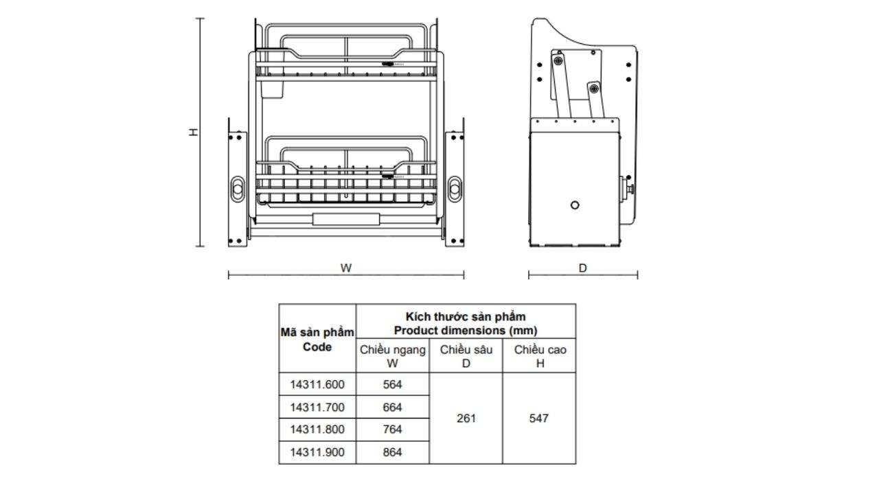 Các Kích Thước Phổ Biến Của Giá Bát Nâng Hạ Vickini