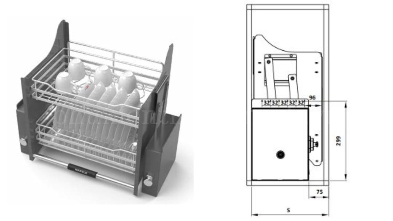 Giá Bát Nâng Hạ Hafele 600 Lento 504.76.009 (Thiết Kế Lưới Tròn)