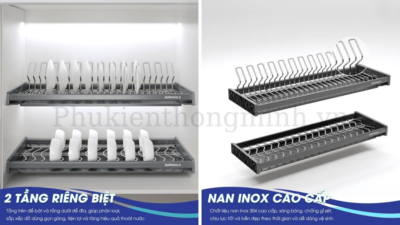 Giá bát cố định inox 304 Eurogold nan Oval 2 tầng
