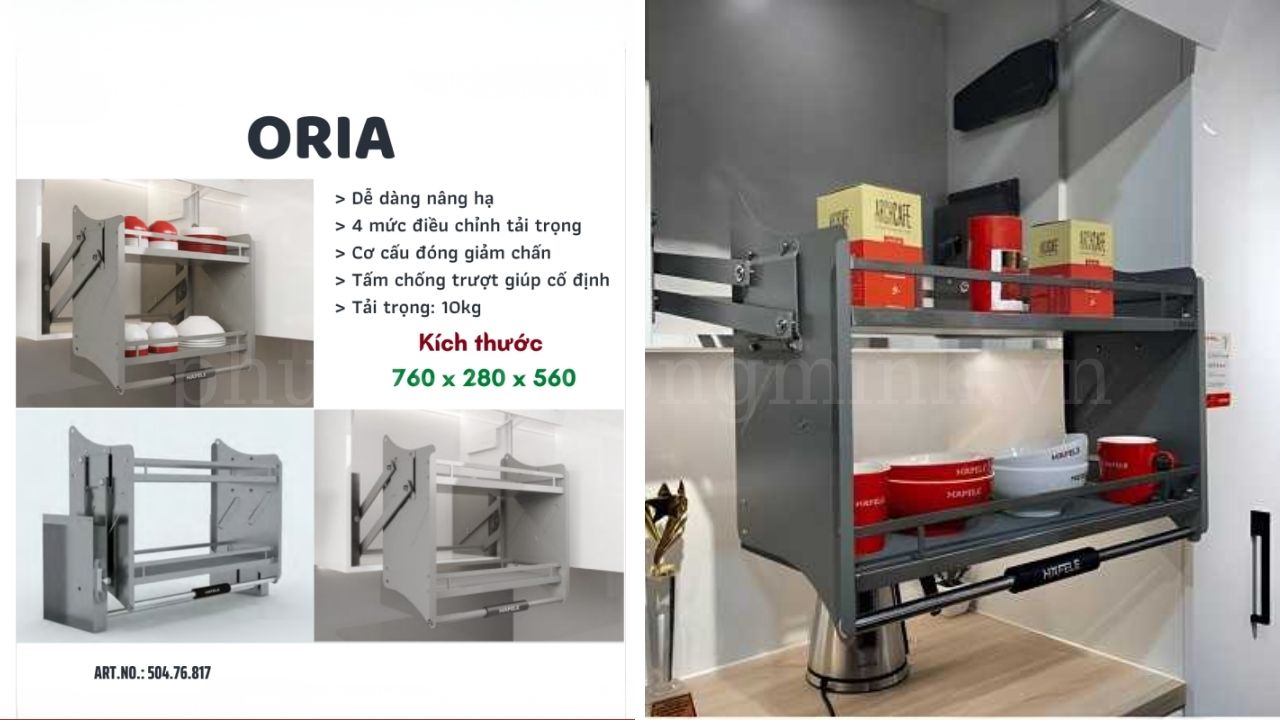 Giá bát nâng hạ Hafele 800 Oria Kosmo 504.76.817