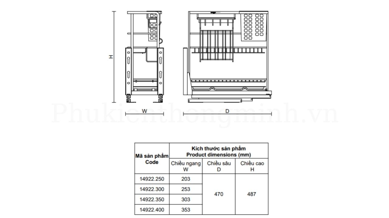 Kích Thước Sản Phẩm Giá Kệ Dao Thớt Chai Lọ VICKINI 14922