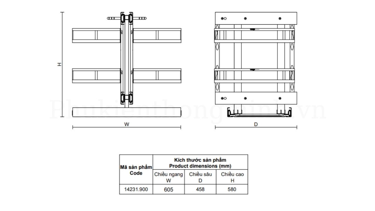 Thông Số Kỹ Thuật Kệ Góc Mở Toàn Phần Vickini 14231