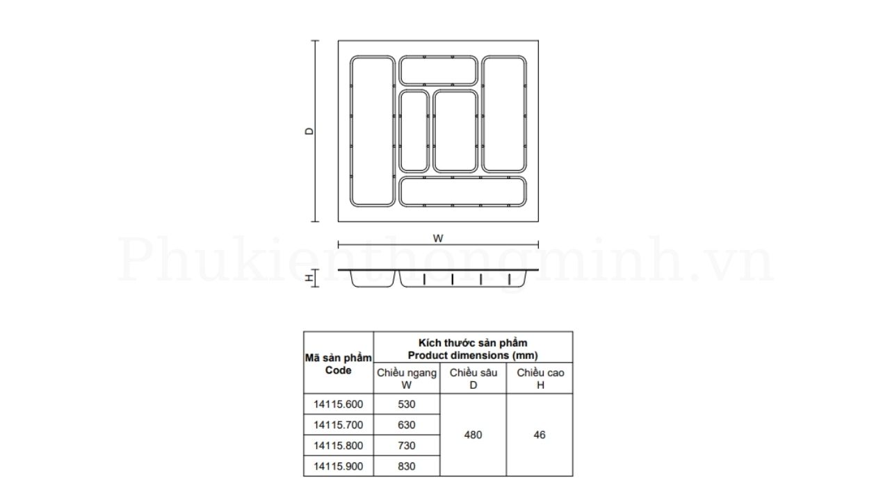 Thông Số Kỹ Thuật Khay Chia Muỗng Đũa Vickini