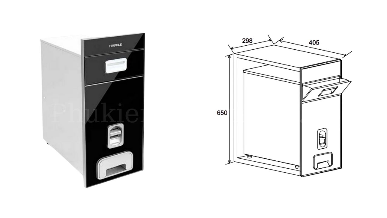 Thùng Đựng Gạo Âm 300mm Hafele 549.32.991 – Hoàn Thiện Gương Đen Sang Trọng