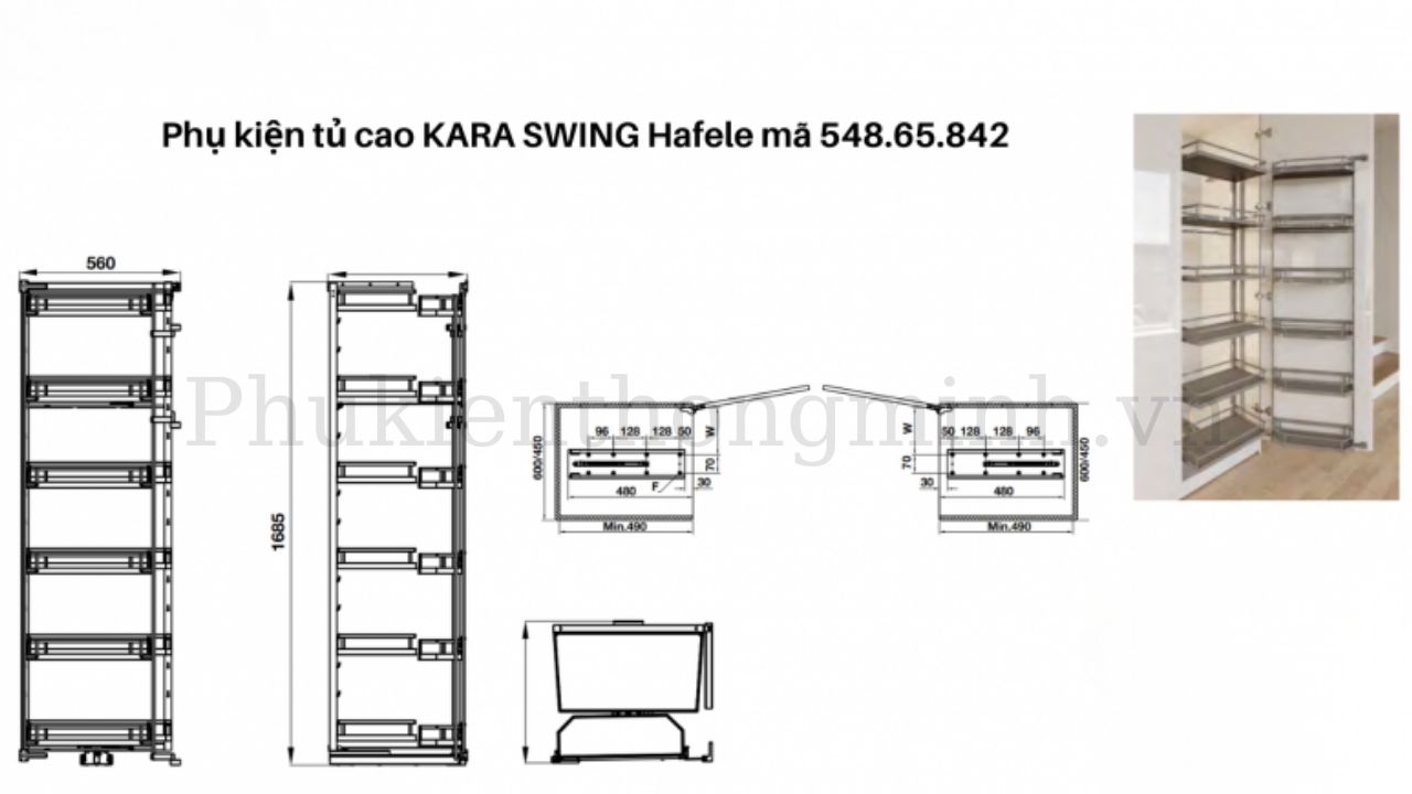 Tủ Đồ Khô 6 Tầng Hafele 450mm Kara Swing Kosmo 548.65.842
