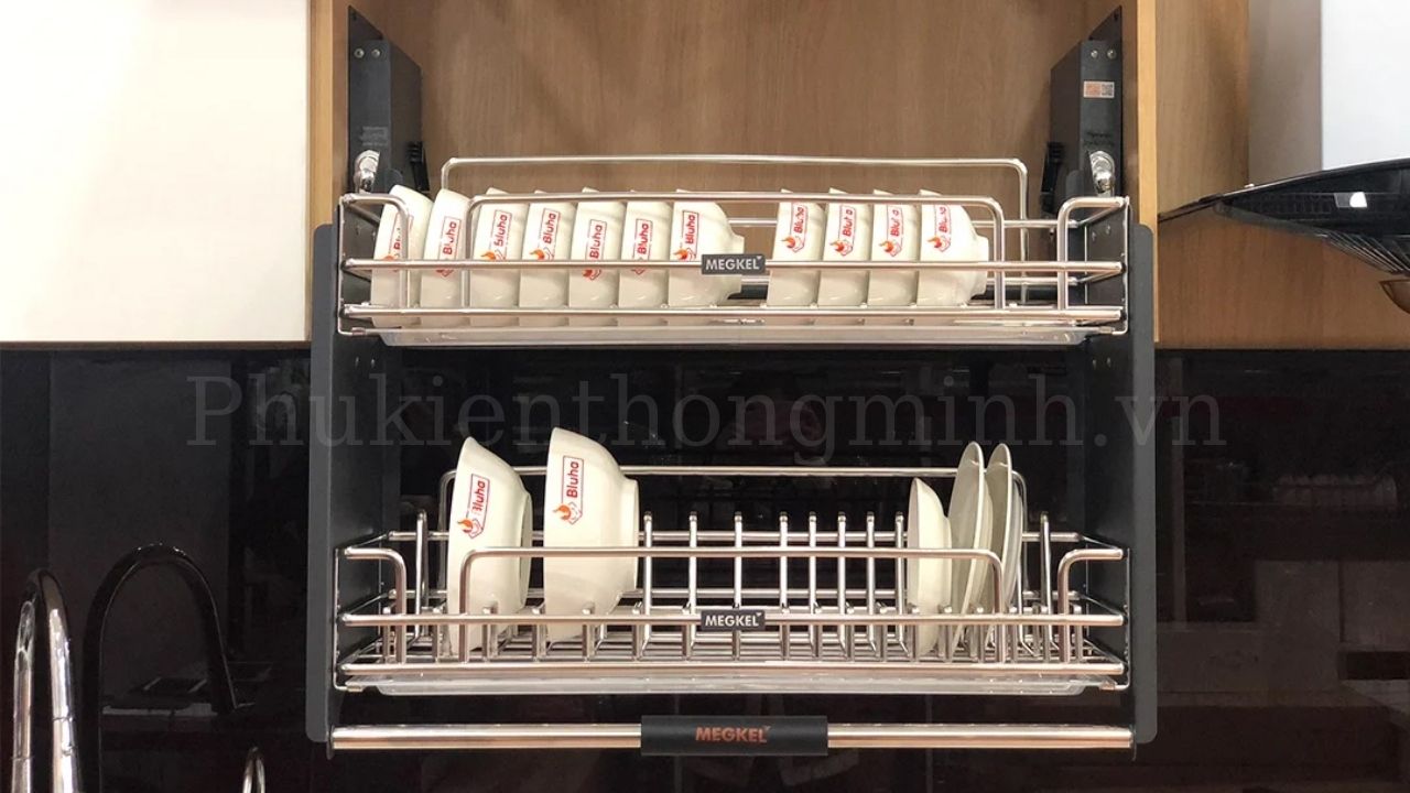 Giá bát nâng hạ cơ inox 304 nan oval Garis