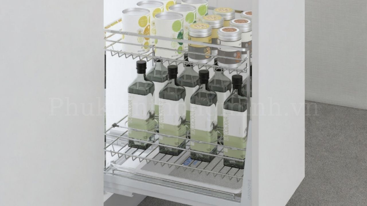 Giá gia vị inox nan vuông ray giảm chấn Eurogold