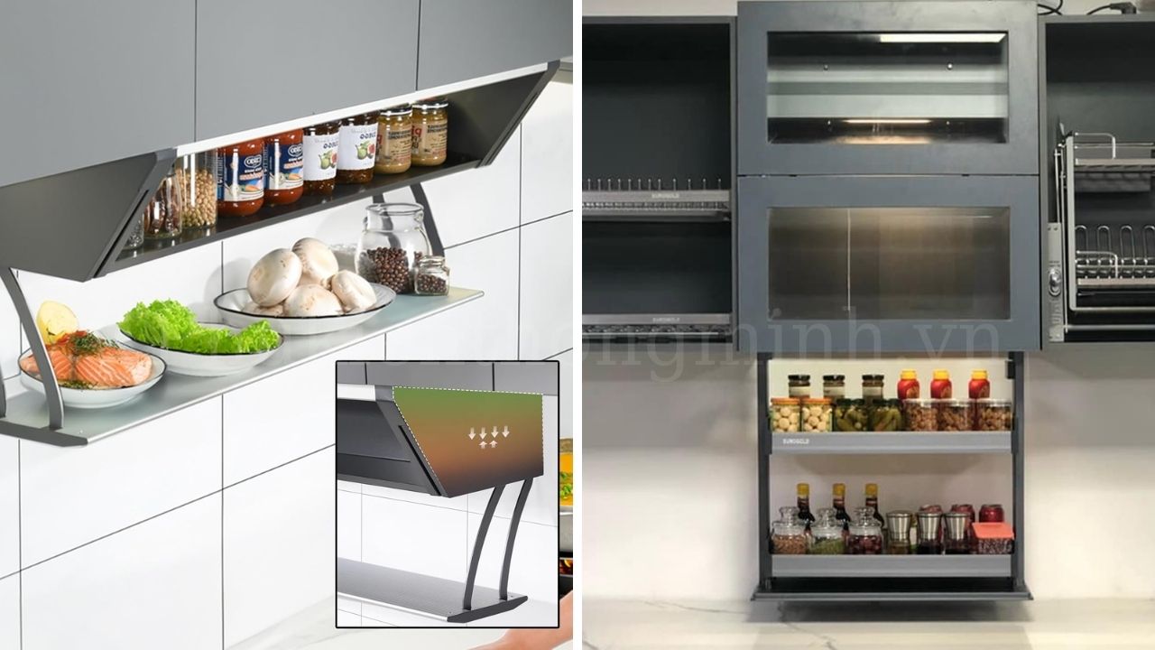 Giá gia vị tủ trên Eurogold cố định và nâng hạ điện