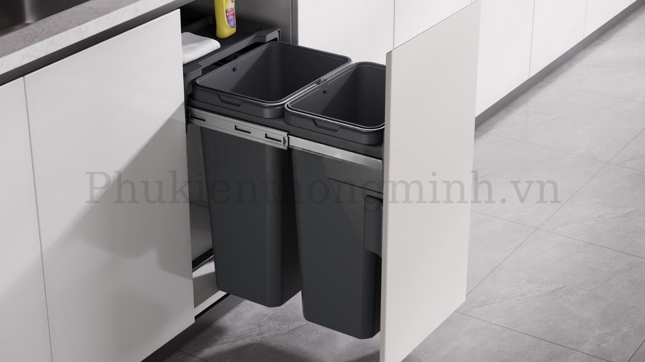 Thùng rác gắn cánh giảm chấn 2 ngăn Eurogold