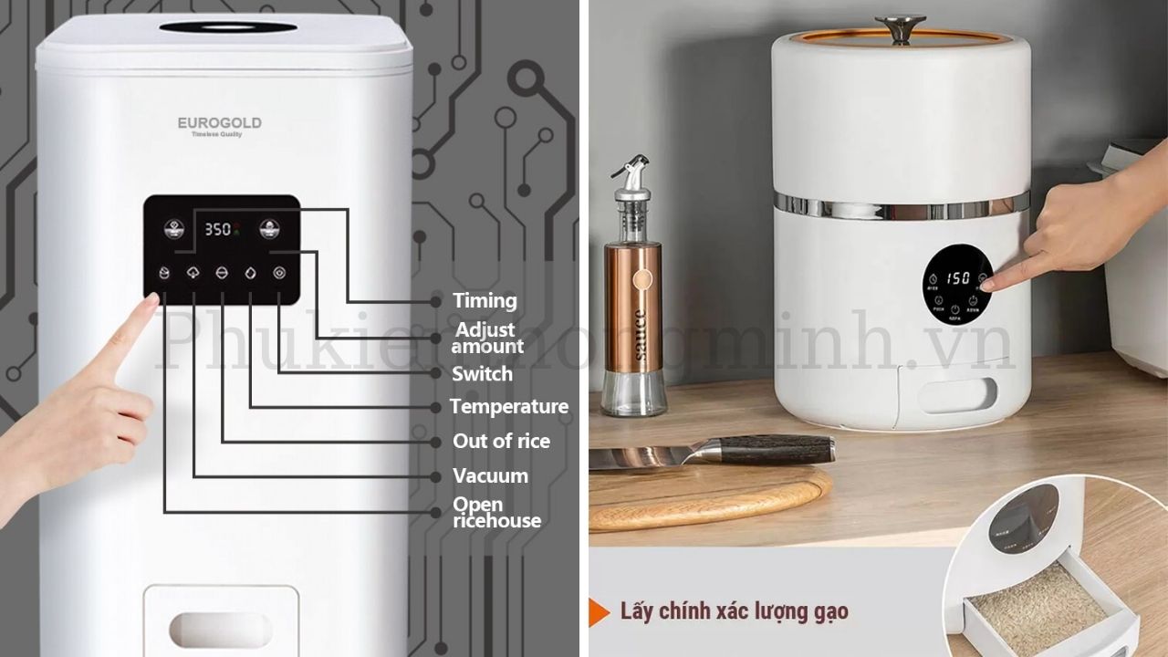 Trải nghiệm tiện nghi một chạm với thùng gạo thông minh Eurogold thế hệ mới